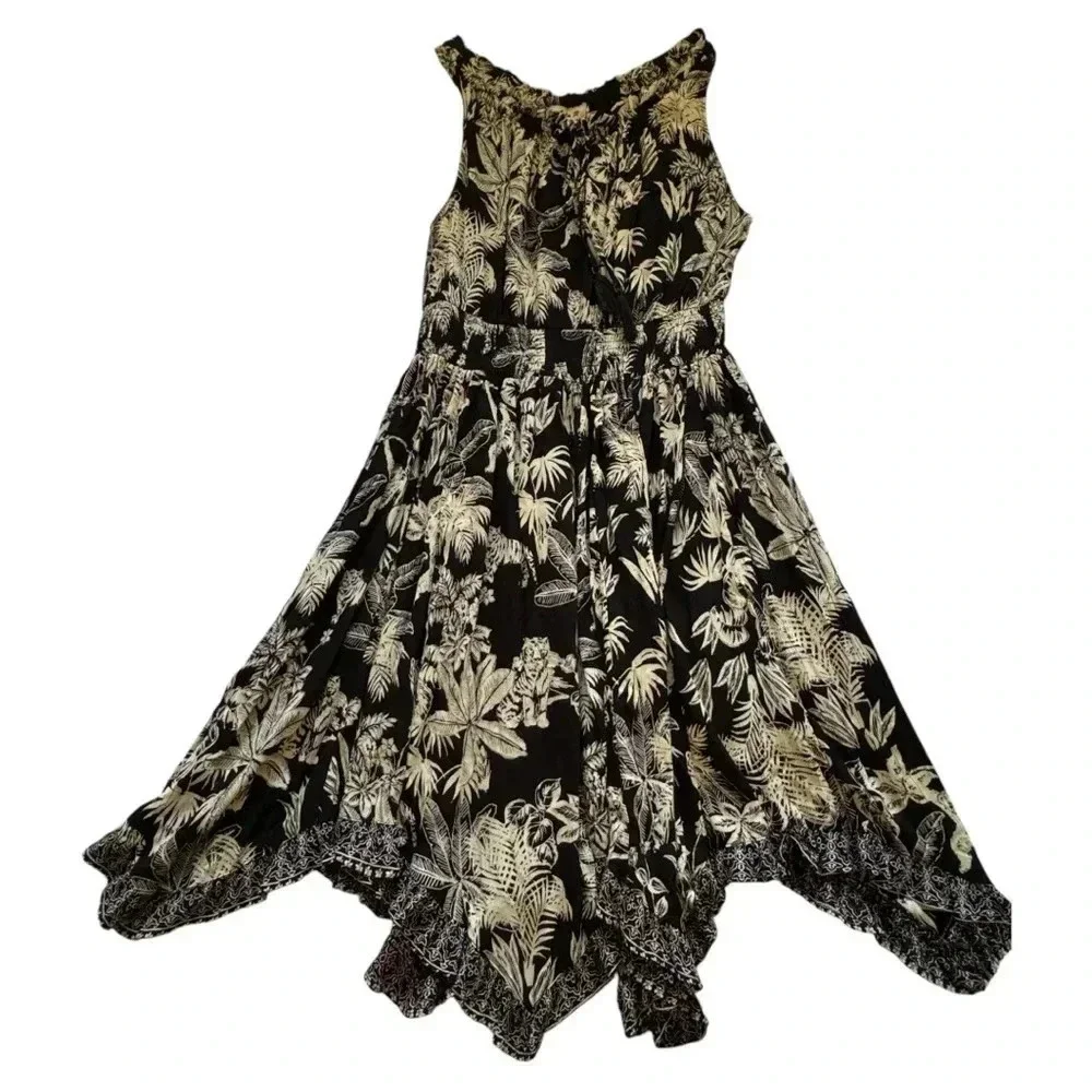 NWT Lola P Black Tan Sleeveless Stress Tropical Zoo Animal Print Dress Size M - Picture 9 of 16